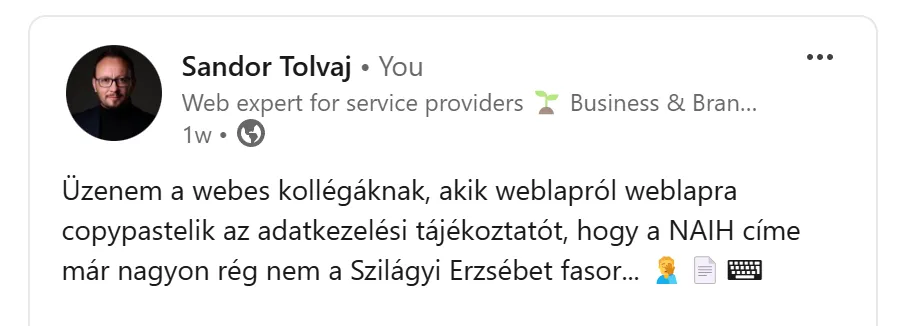 Jogi dokumentumok a weben - LinkedIn poszt