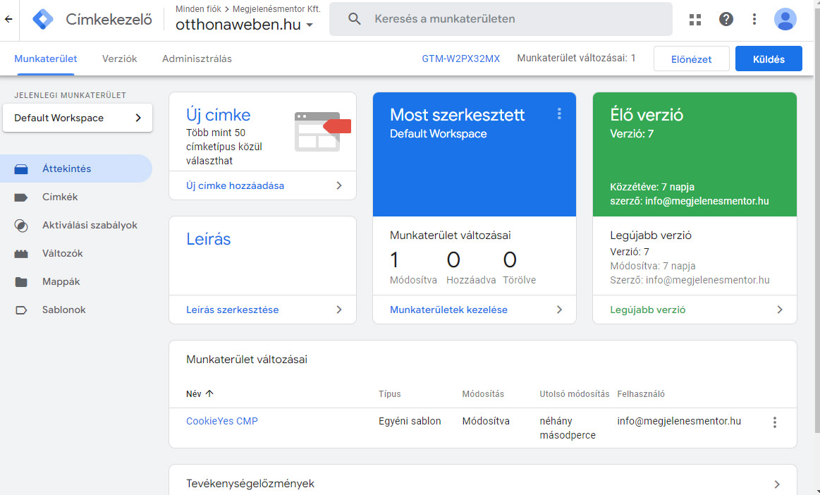 Google Tag Manager új címke